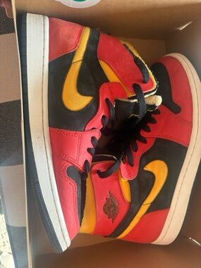 Jordan Men's High Top Sneakers Red Black Yellow